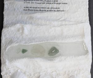 <b>Sea Glass</b>
<br>
25cm x 21cm Plaster
<br>
Resin Found Objects
<br>
(Quote from the poem of the same name, Oliver Tearle)
<br>
£150