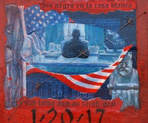 <b>Black Day in the White House</b>
<br>
22x22cm
<br>
mixed media relief on board
<br>
£225 Black Day in the White House artwork